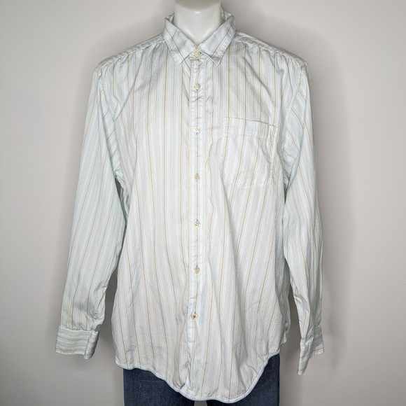 Tommy Bahama blue white yellow striped button up long sleeve cotton shirt XL - Picture 1 of 9
